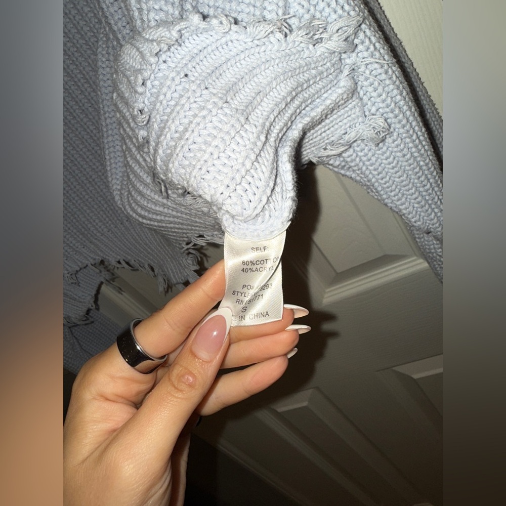 Le Lis Frayed Knit Sweater in Light Blue - Picture 3 of 5